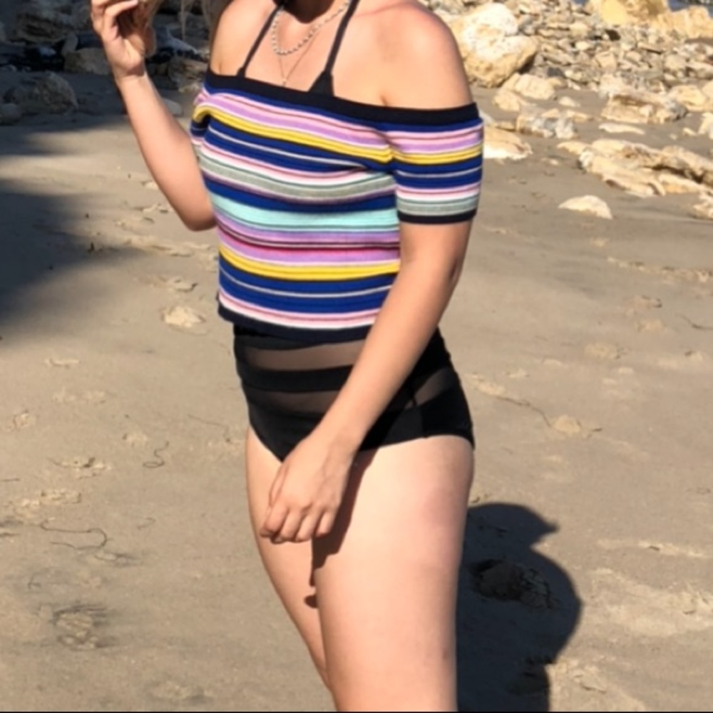 Colorful stripe off shoulder top